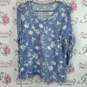 Como blu long sleeve ribbon ties flowers Floral Blue Women's Top